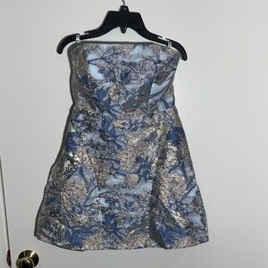 Strapless Floral Brocade Dress